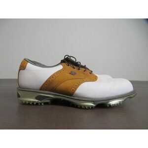 FootJoy Tour Golf Shoes Mens Size 10 White Brown Saddle Leather Spiked 53699